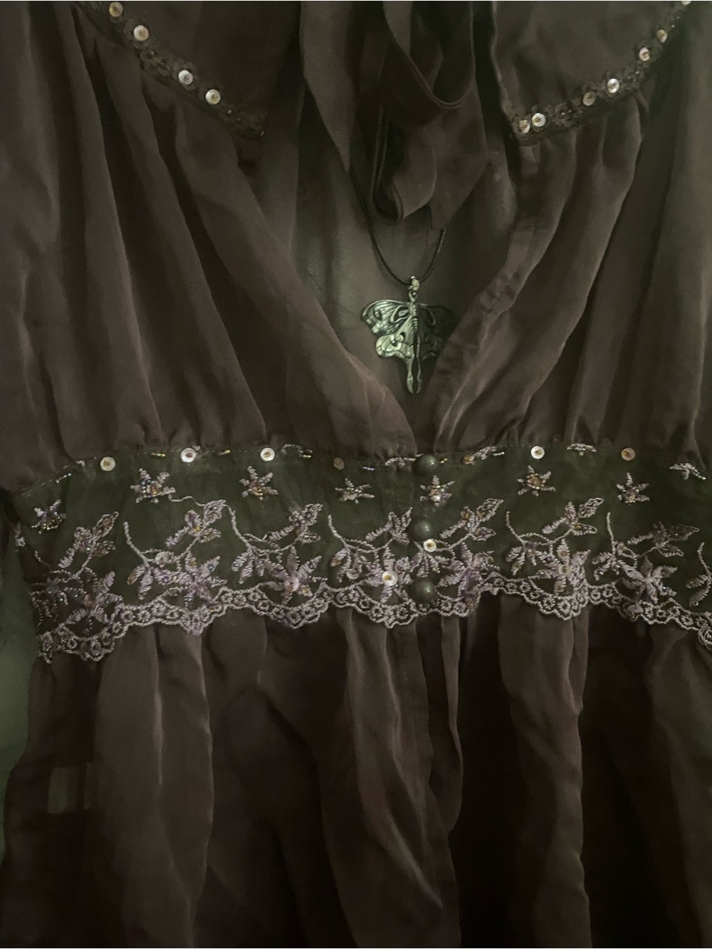 Young Essence Purple Sheer Blouse with Tie-Neck - Picture 2 of 7